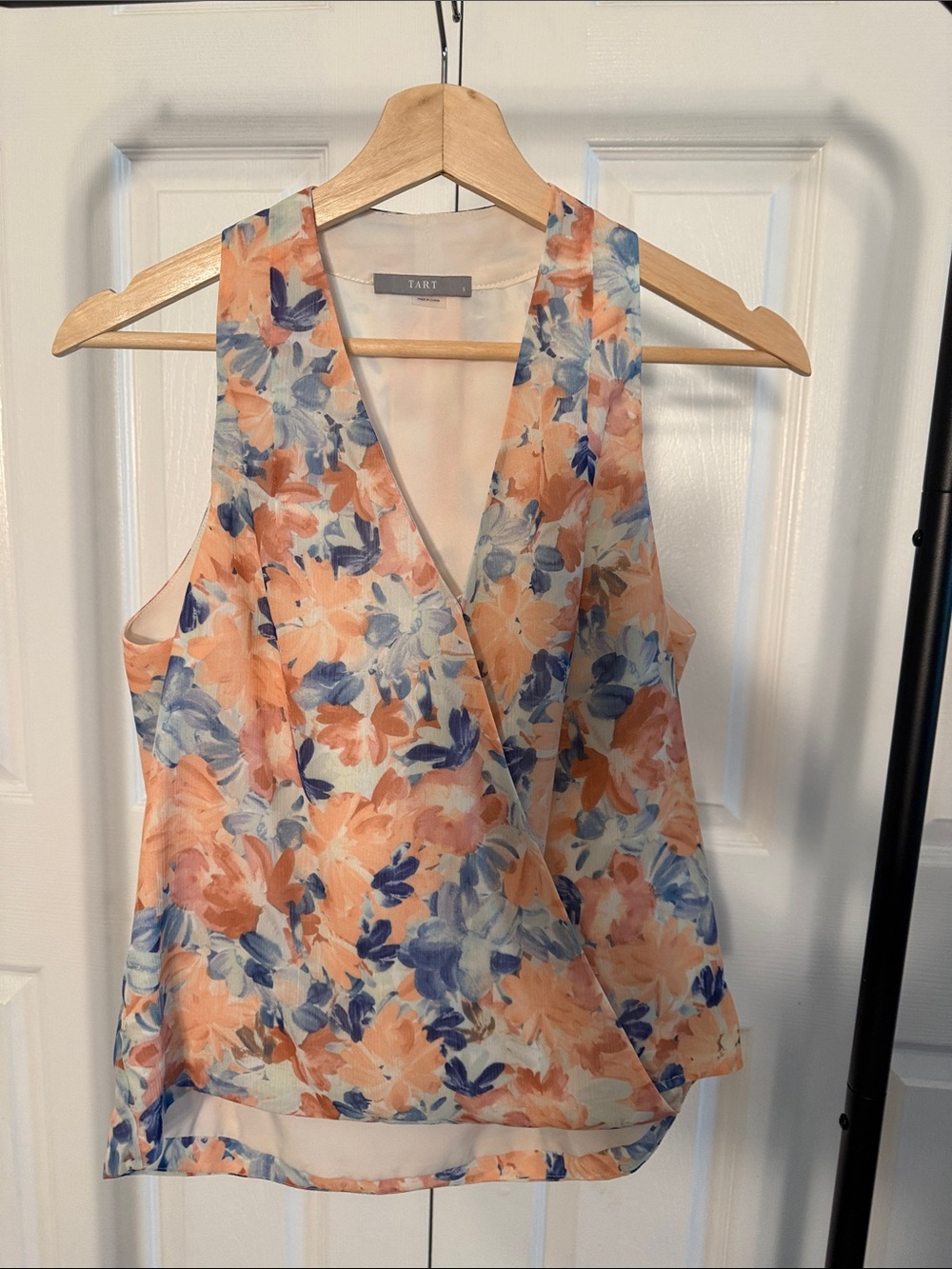 Tart Peach and Blue Floral Wrap-Front Camisole